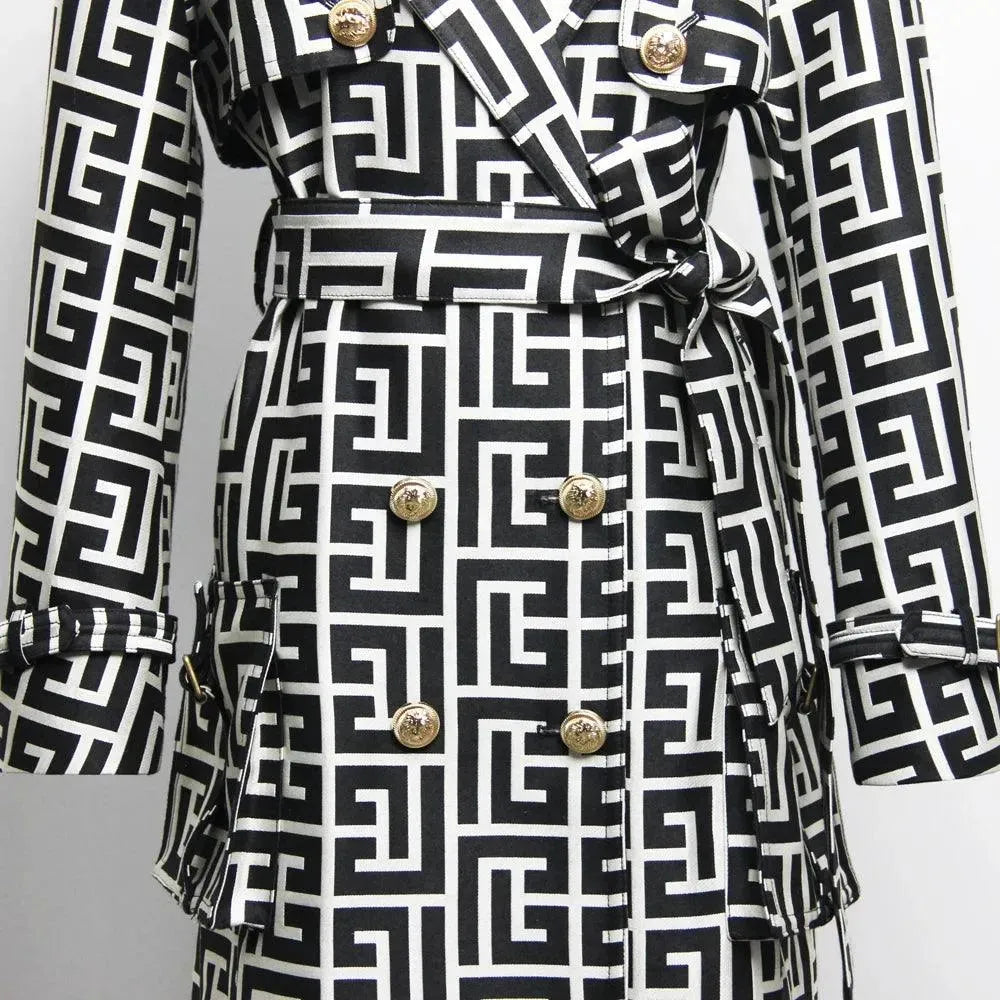 Women's Geometric Trench Coat Belted Modern Style