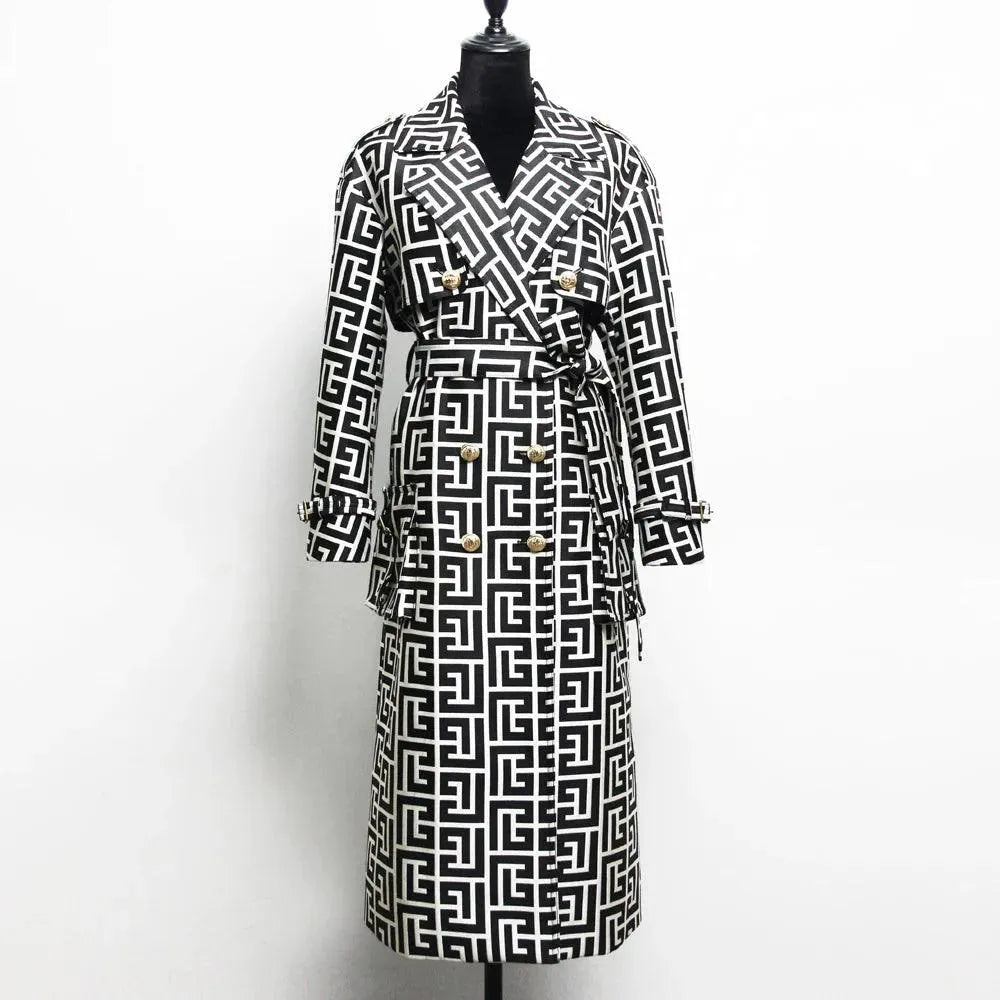 Women's Geometric Trench Coat Belted Modern Style