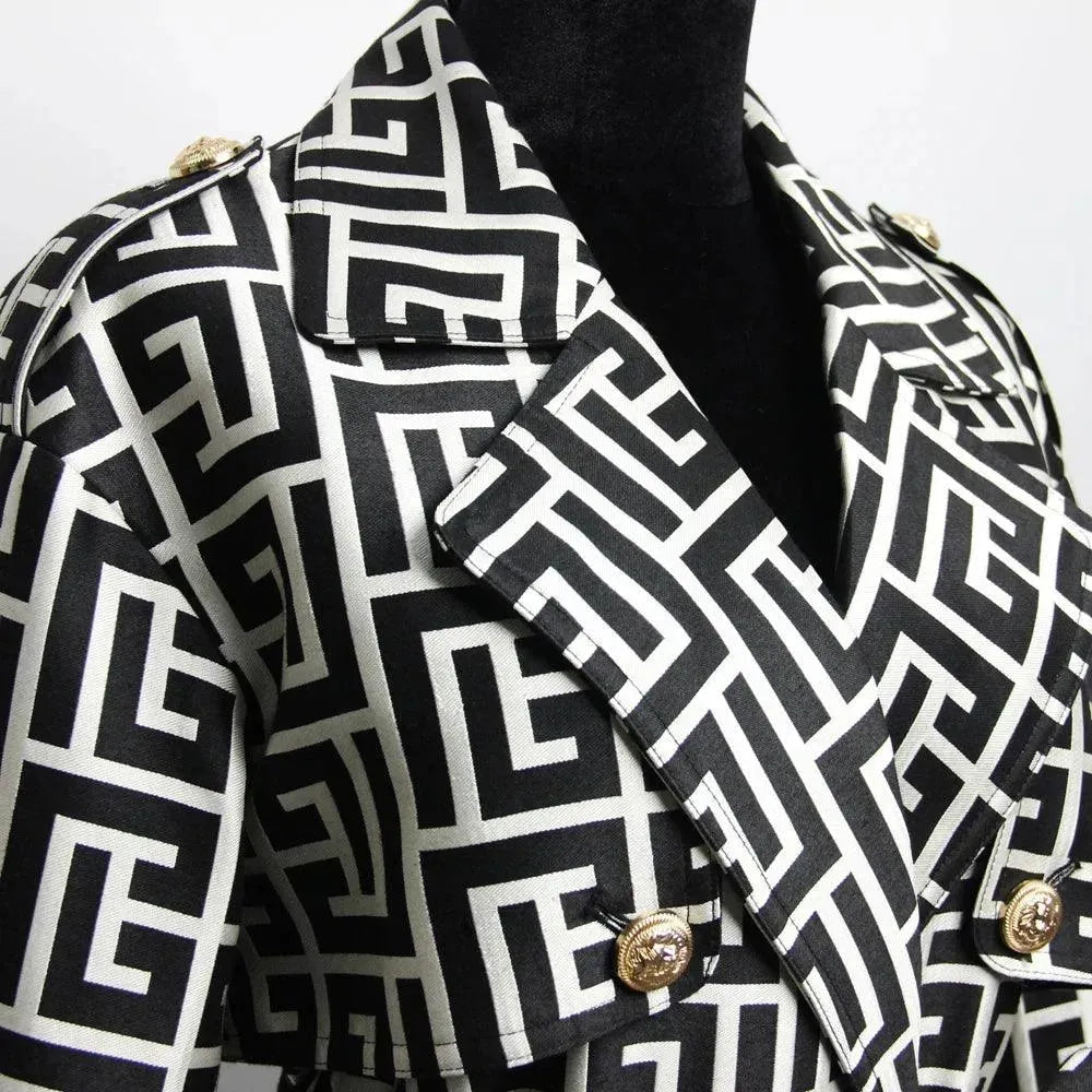 Women's Geometric Trench Coat Belted Modern Style