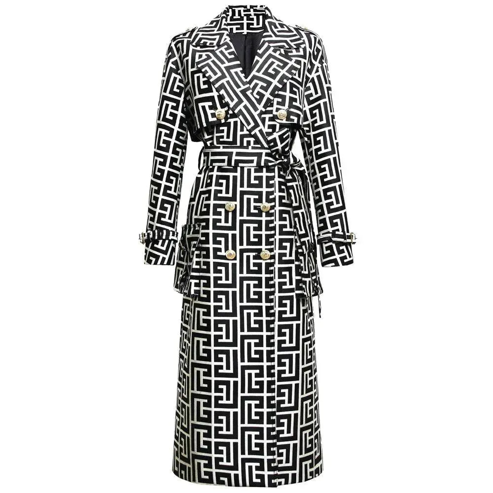 Women's Geometric Trench Coat Belted Modern Style