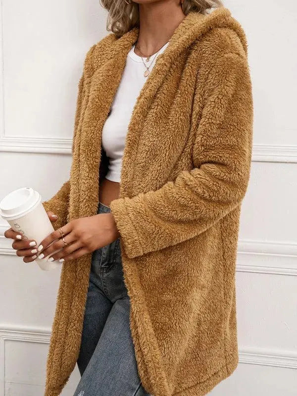 Women's Hooded Fleece Coat Mid Length Cozy Style