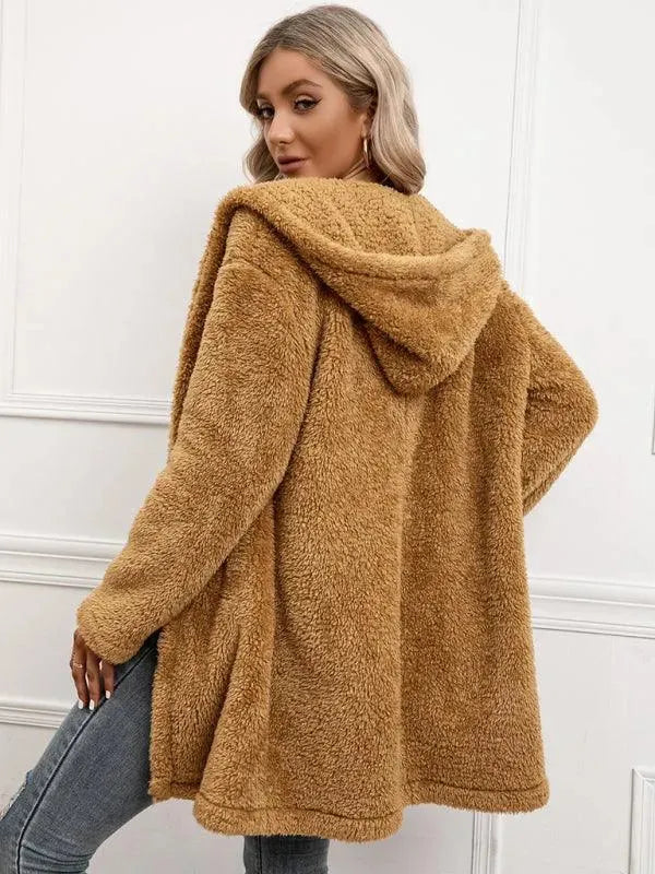 Women's Hooded Fleece Coat Mid Length Cozy Style