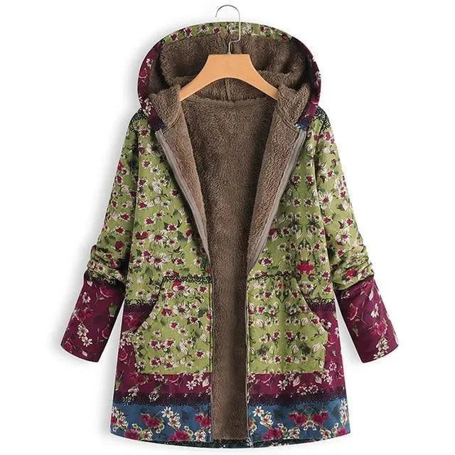 Women's Hooded Floral Coat Warm Casual Style