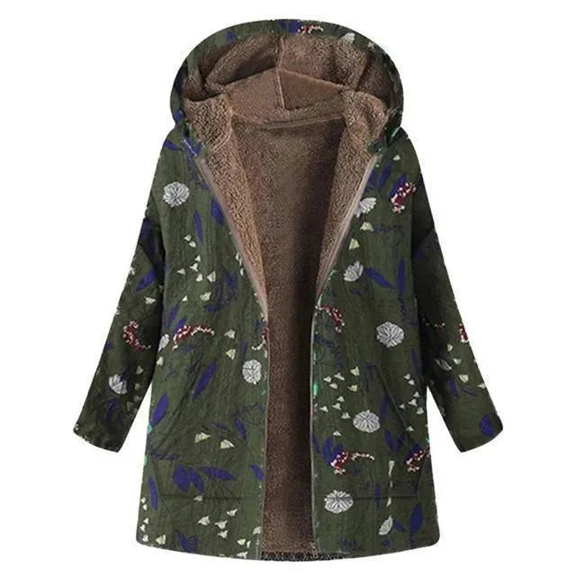 Women's Hooded Floral Overcoat Loose Fit Style