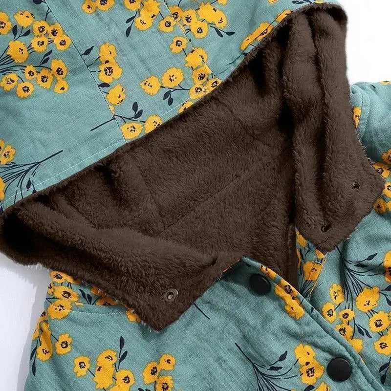 Women's Hooded Floral Overcoat Loose Fit Style