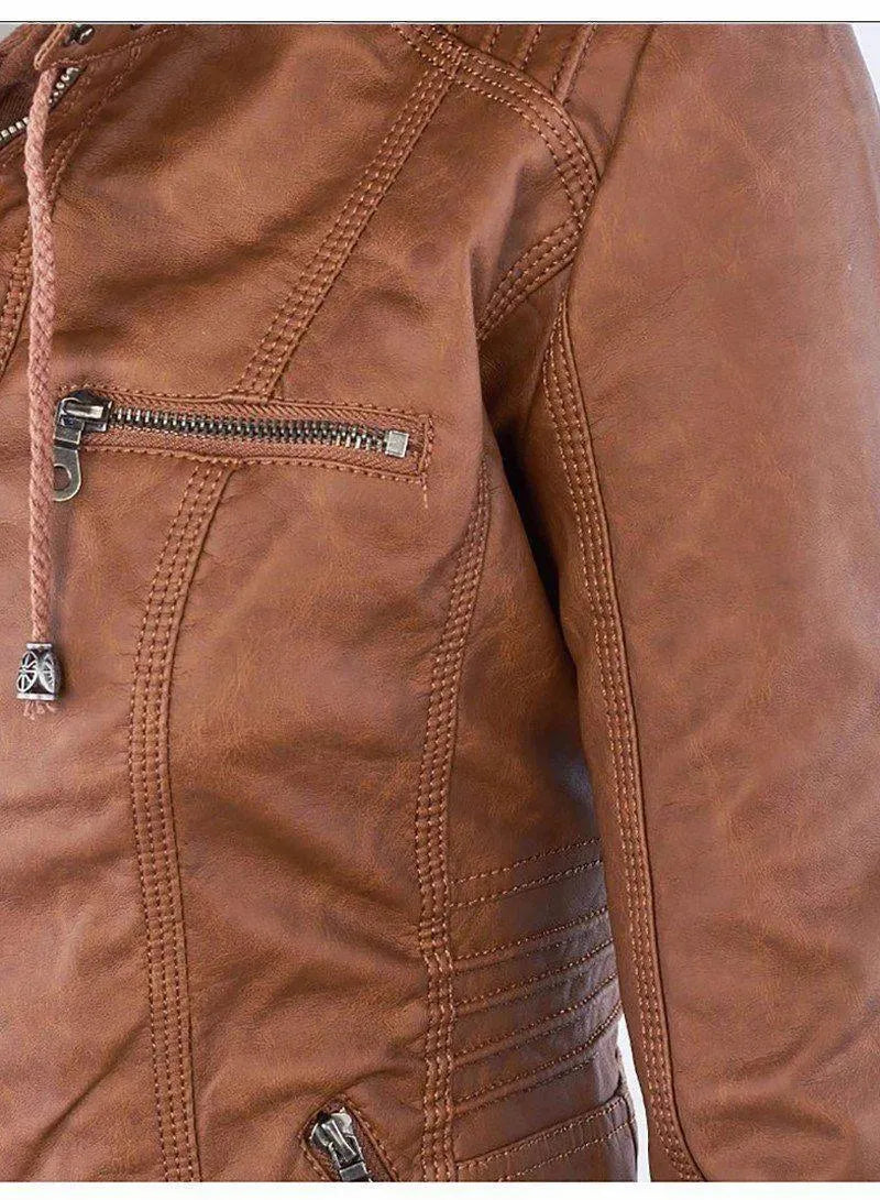 Women’s Hooded Leather Bomber Jacket Style