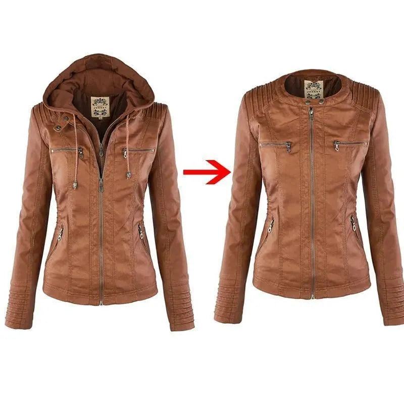 Women’s Hooded Leather Bomber Jacket Style
