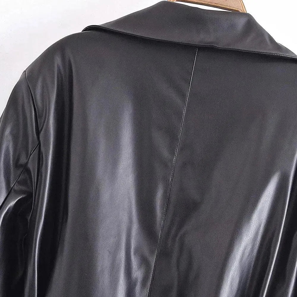 Women's Leather Trench Coat Belted Elegant Style