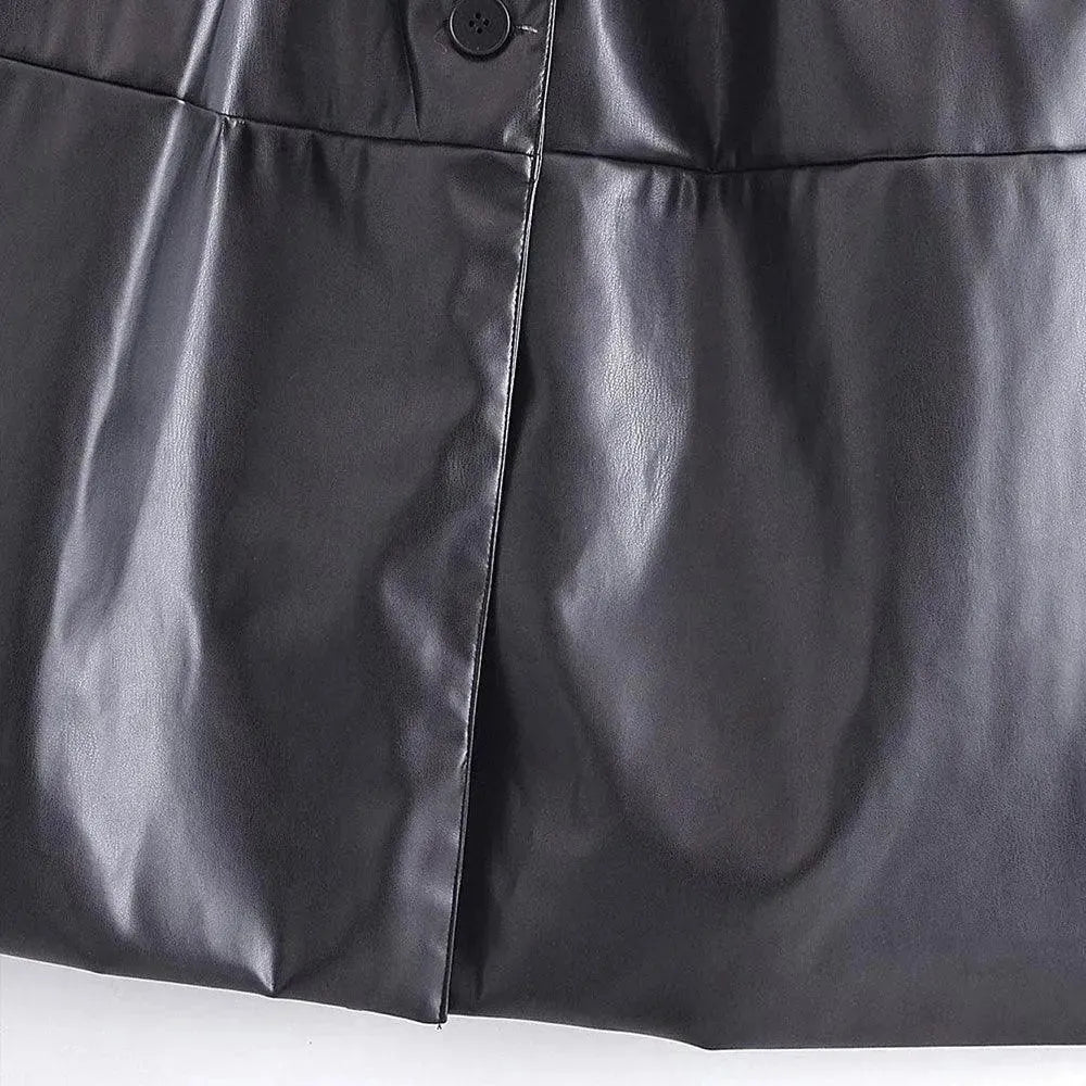 Women's Leather Trench Coat Belted Elegant Style