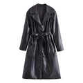 Women's Leather Trench Coat Belted Elegant Style