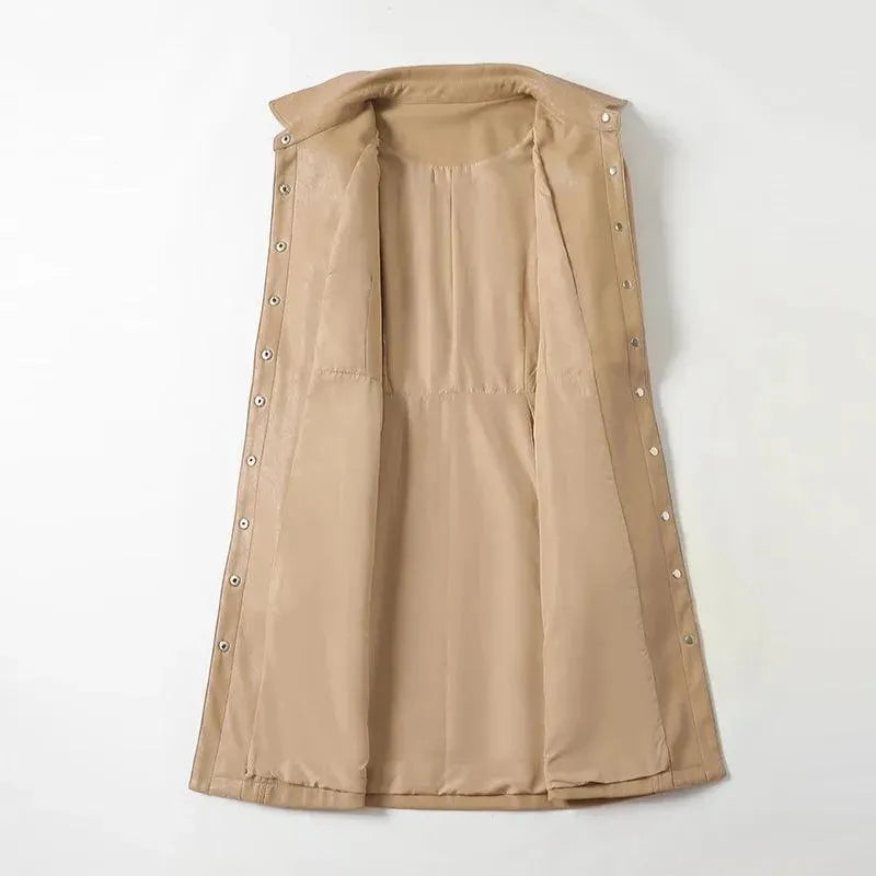 Women's Leather Trench Coat Midi Elegant Style