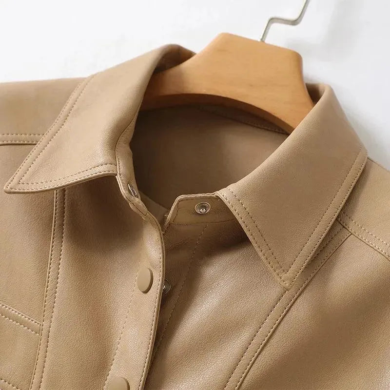 Women's Leather Trench Coat Midi Elegant Style