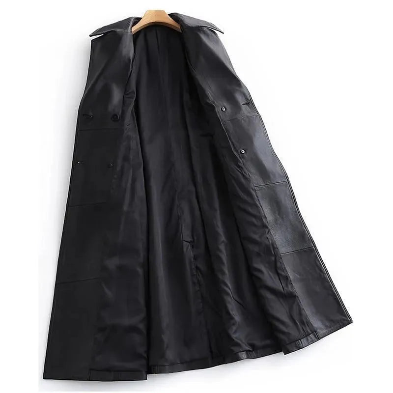 Women's Leather Trench Coat Structured Elegant Style