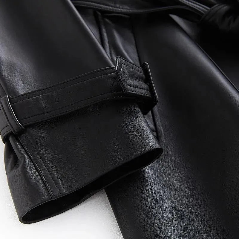 Women's Leather Trench Coat Structured Elegant Style