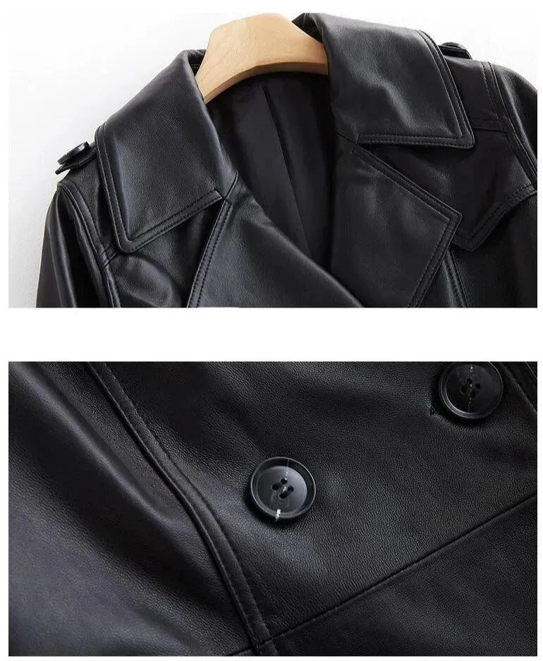 Women's Leather Trench Coat Structured Elegant Style