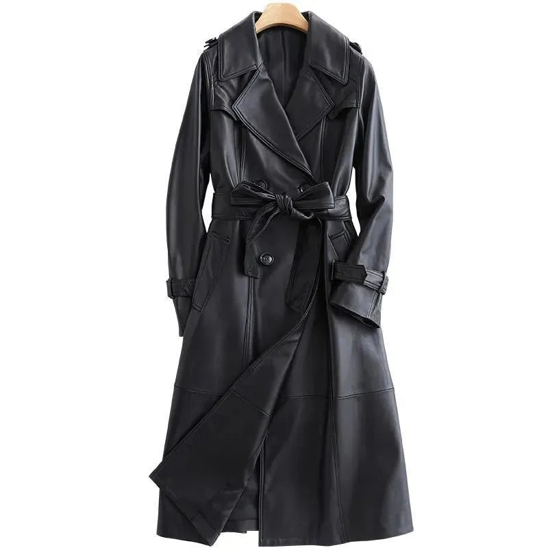 Women's Leather Trench Coat Structured Elegant Style