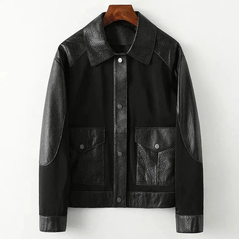 Women’s Leather Trucker Jacket Casual Style