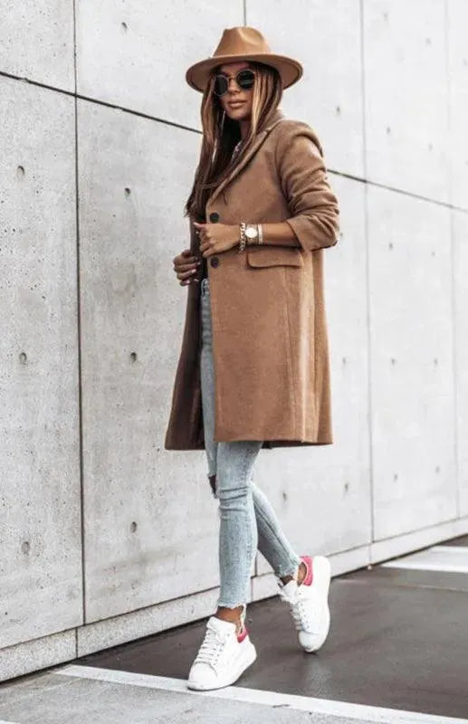 Women's Long Overcoat Open Front Minimalist Style