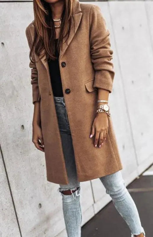 Women's Long Overcoat Open Front Minimalist Style