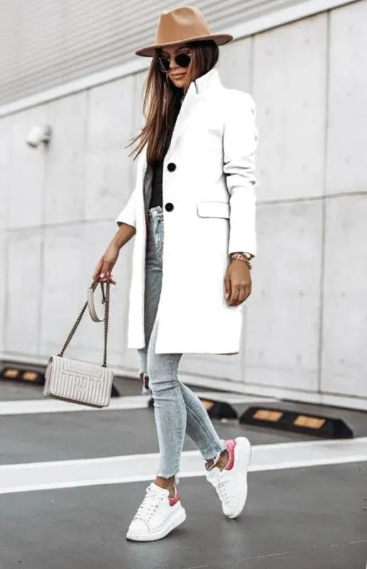 Women's Long Overcoat Open Front Minimalist Style