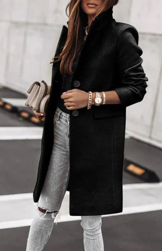 Women's Long Overcoat Open Front Minimalist Style