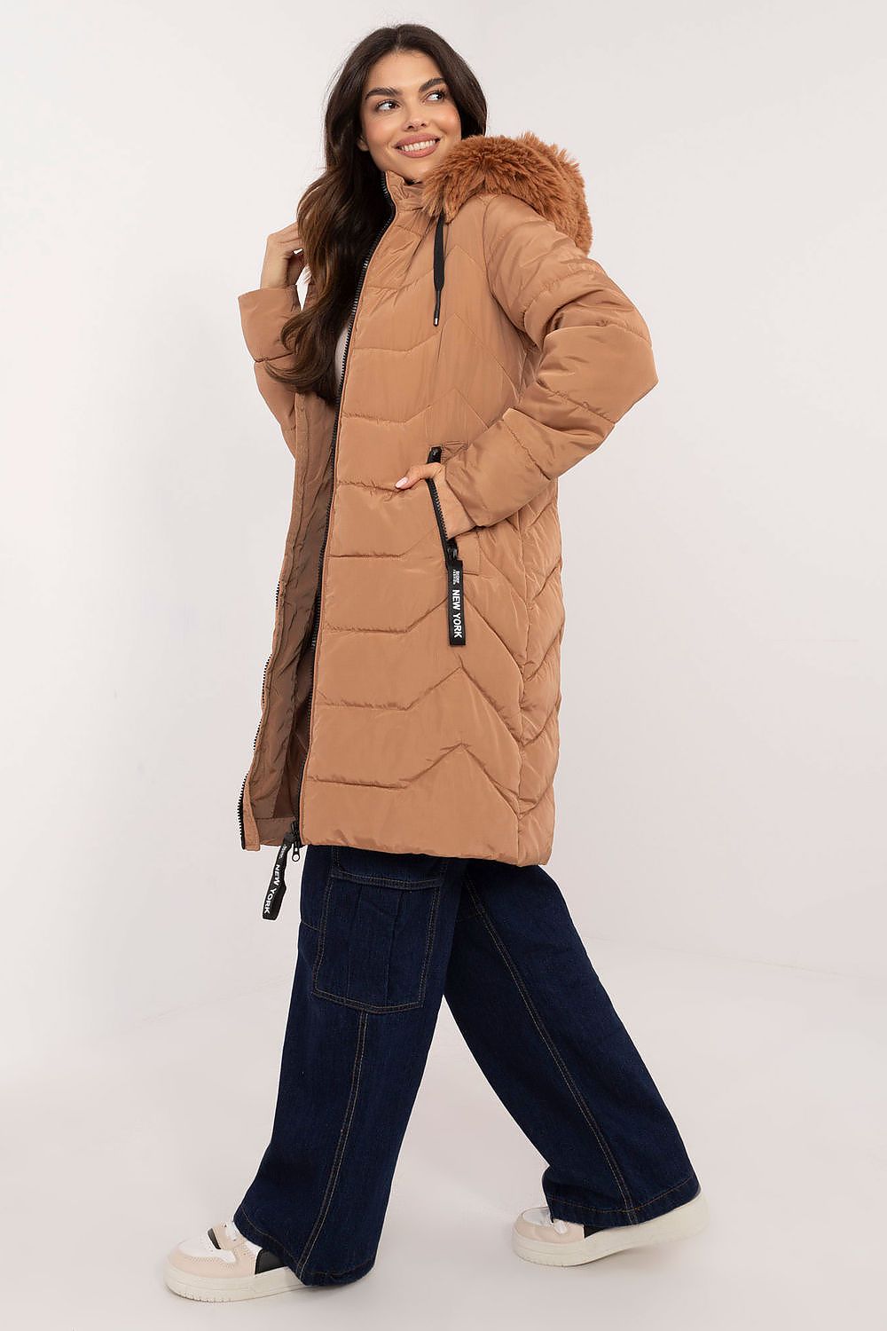 Women's Long Quilted Puffer Jacket — Brown