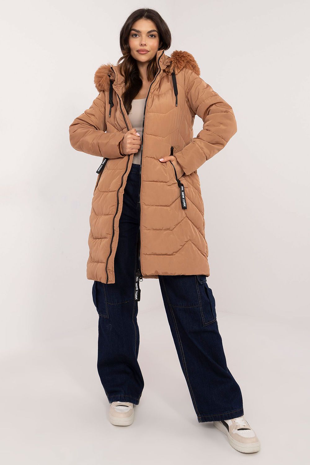 Women's Long Quilted Puffer Jacket — Brown