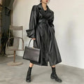 Women's Oversized Leather Trench Coat Belted Style