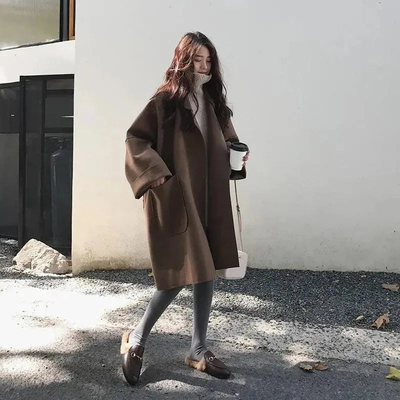 Women's Oversized Wool Coat Batwing Sleeve Style