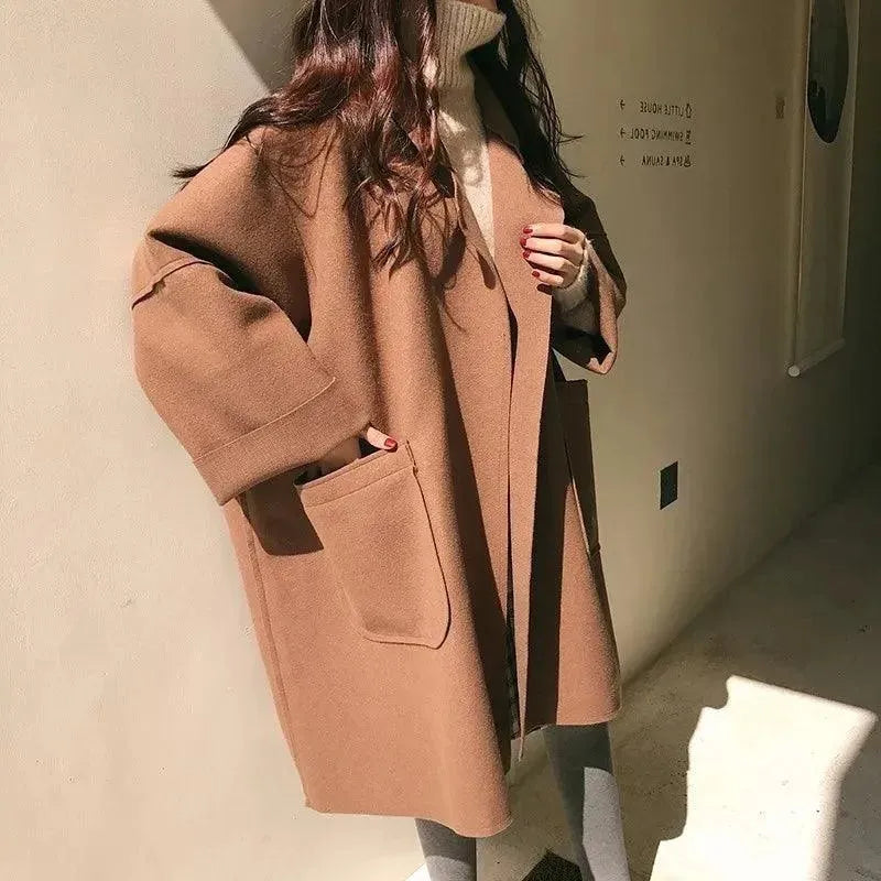 Women's Oversized Wool Coat Batwing Sleeve Style