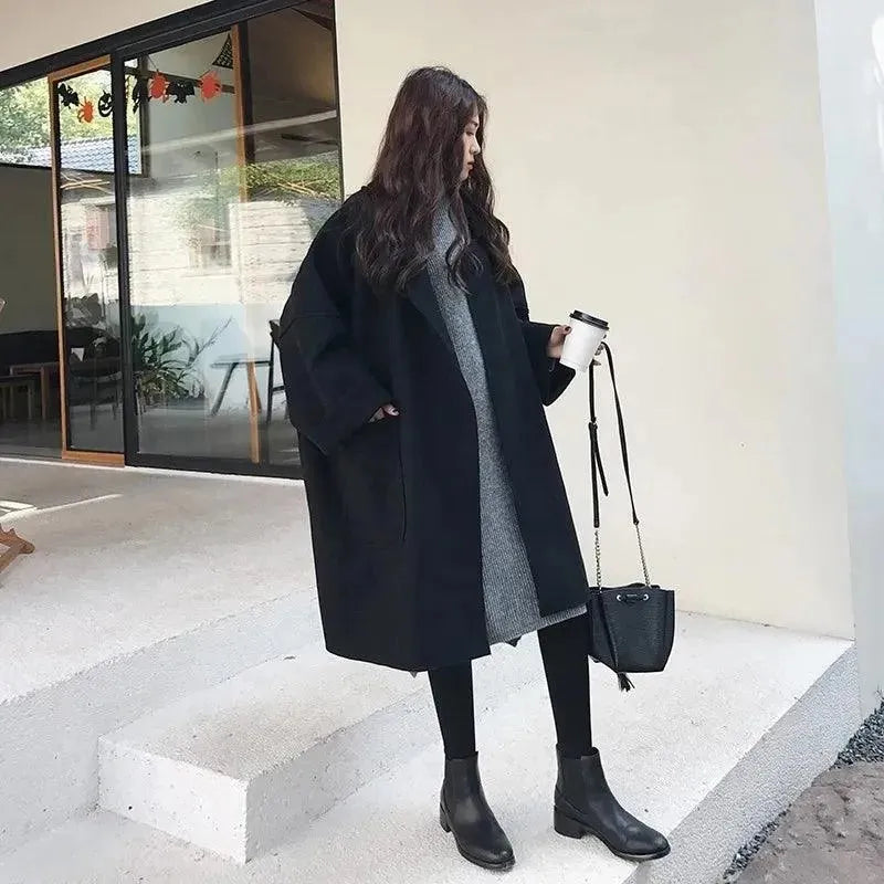 Women's Oversized Wool Coat Batwing Sleeve Style