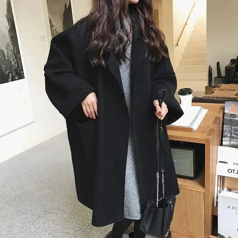Women's Oversized Wool Coat Batwing Sleeve Style