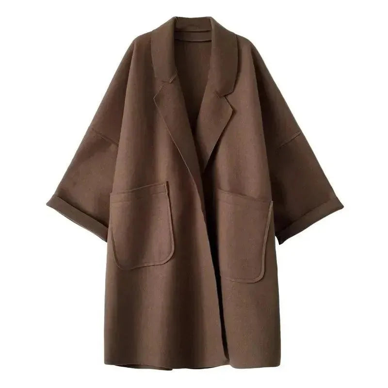 Women's Oversized Wool Coat Batwing Sleeve Style