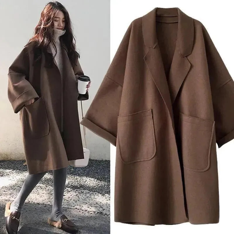 Women's Oversized Wool Coat Batwing Sleeve Style