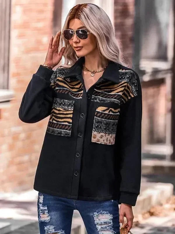 Women's Patchwork Coat Loose Fit Button Style
