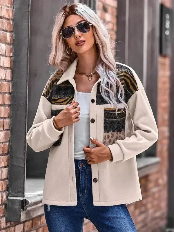 Women's Patchwork Coat Loose Fit Button Style