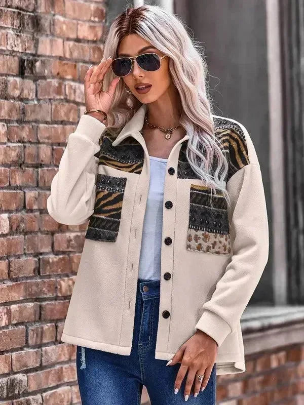 Women's Patchwork Coat Loose Fit Button Style