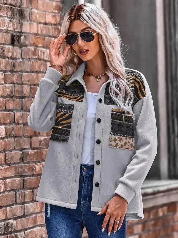 Women's Patchwork Coat Loose Fit Button Style