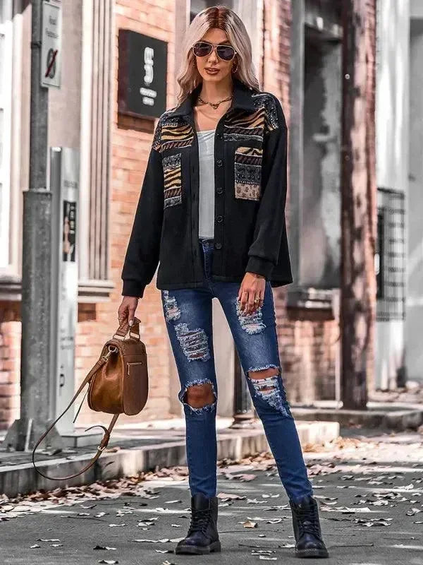 Women's Patchwork Coat Loose Fit Button Style