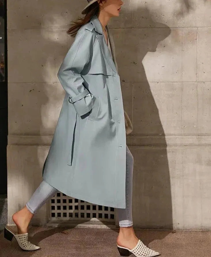 Women's Patchwork Long Coat Belted Casual Style