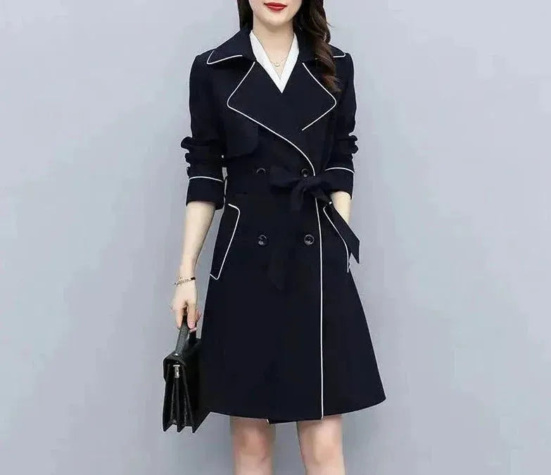 Women's Patchwork Trench Coat Belted Casual Style