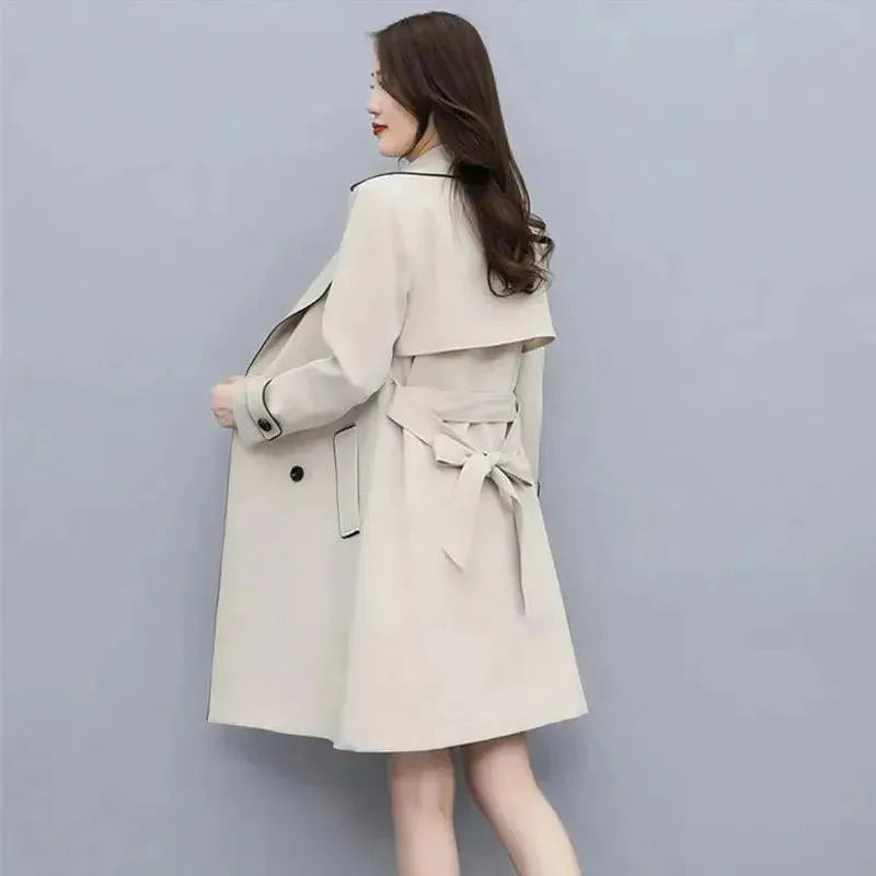 Women's Patchwork Trench Coat Belted Casual Style