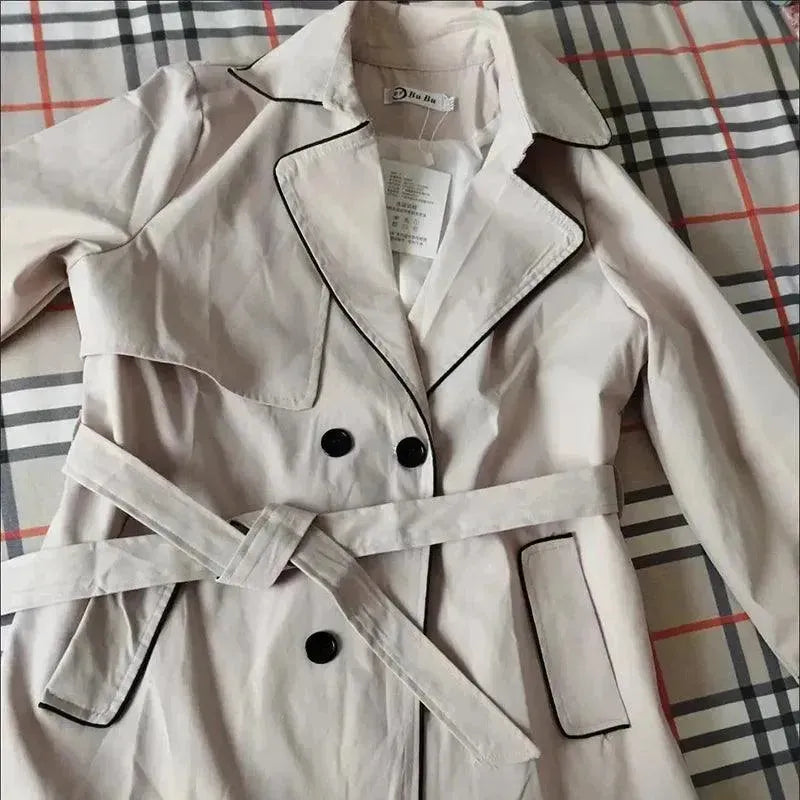 Women's Patchwork Trench Coat Belted Casual Style