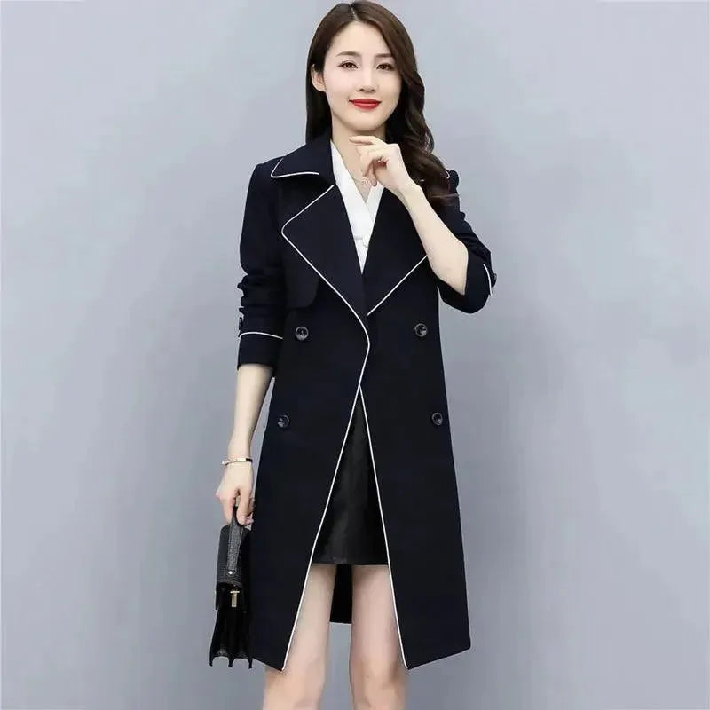 Women's Patchwork Trench Coat Belted Casual Style