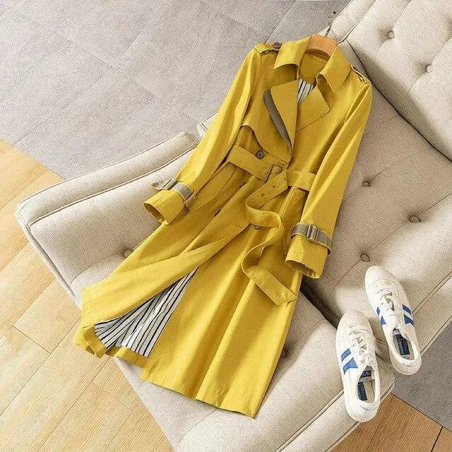 Women's Patchwork Trench Coat Belted Casual Style