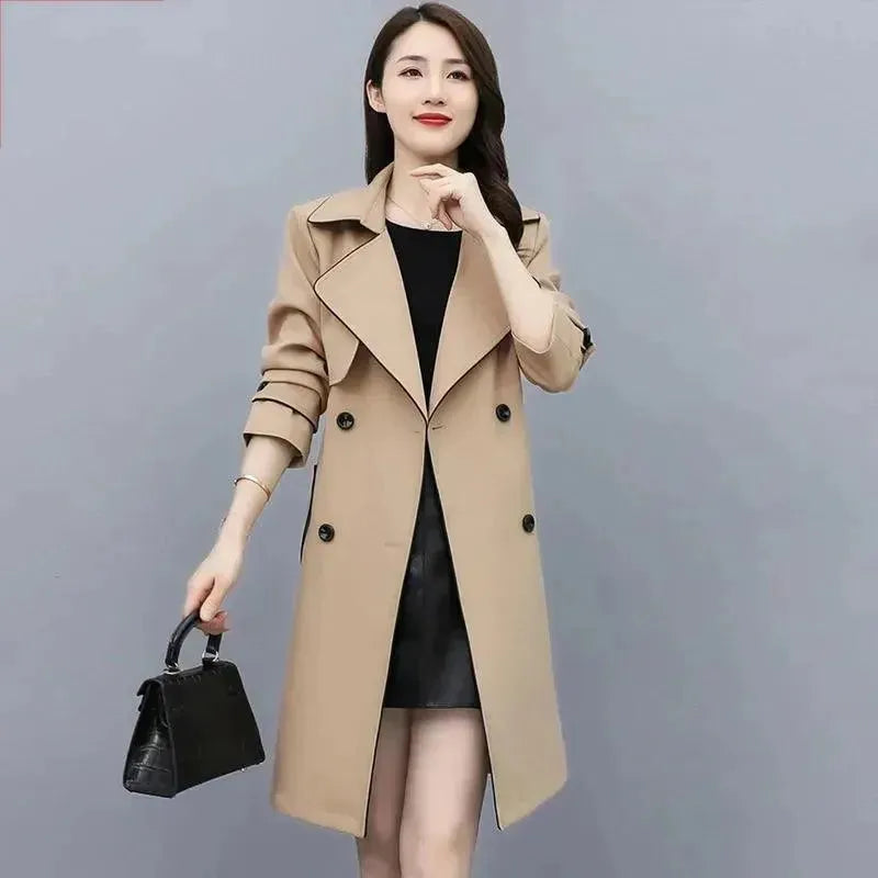 Women's Patchwork Trench Coat Belted Casual Style