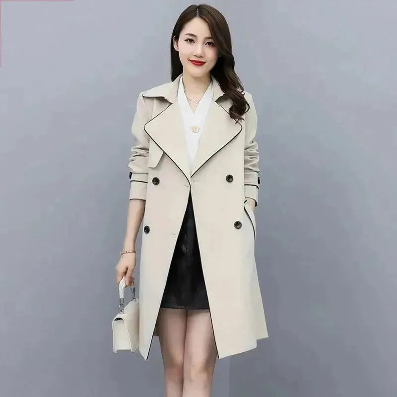 Women's Patchwork Trench Coat Belted Casual Style