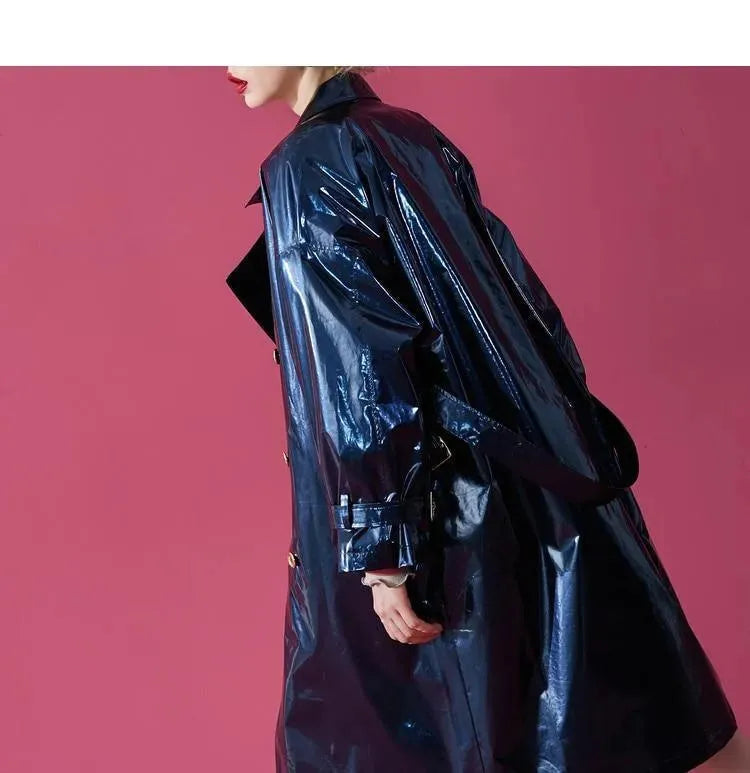 Women's Patent Trench Coat Oversized Statement Style