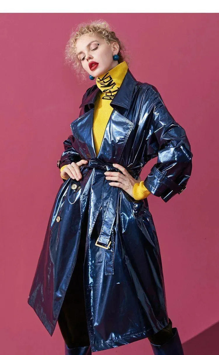 Women's Patent Trench Coat Oversized Statement Style