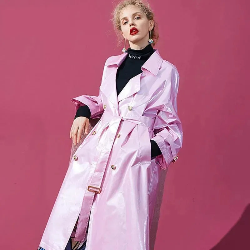 Women's Patent Trench Coat Oversized Statement Style